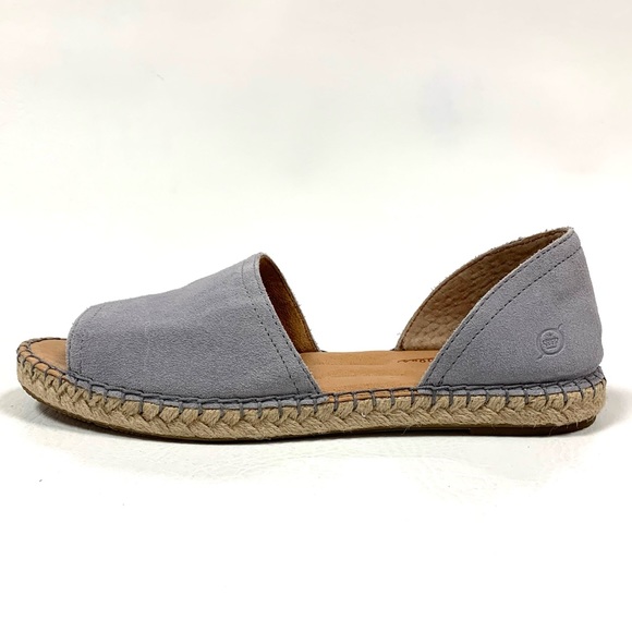 ⭐️SOLD⭐️ Born Seak Peep-Toe D’Orsay Espadrille Shoe Grey Leather Suede Jute - Picture 2 of 15